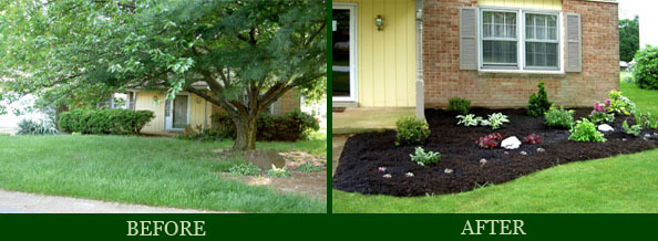 custom landscape, new mulch, shrubbery